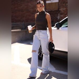 KanCan Ultra High Tise 90’s Flare Jeans Light Blue Distressed Flare Jeans